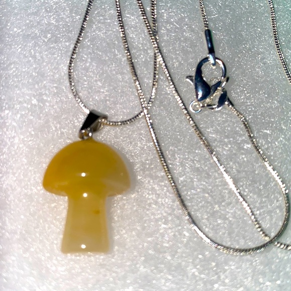 Hand Crafted Jewelry - Psychedelic Boho Hippie natural Citrine Mushroom Sterling Silver Necklace 24”
